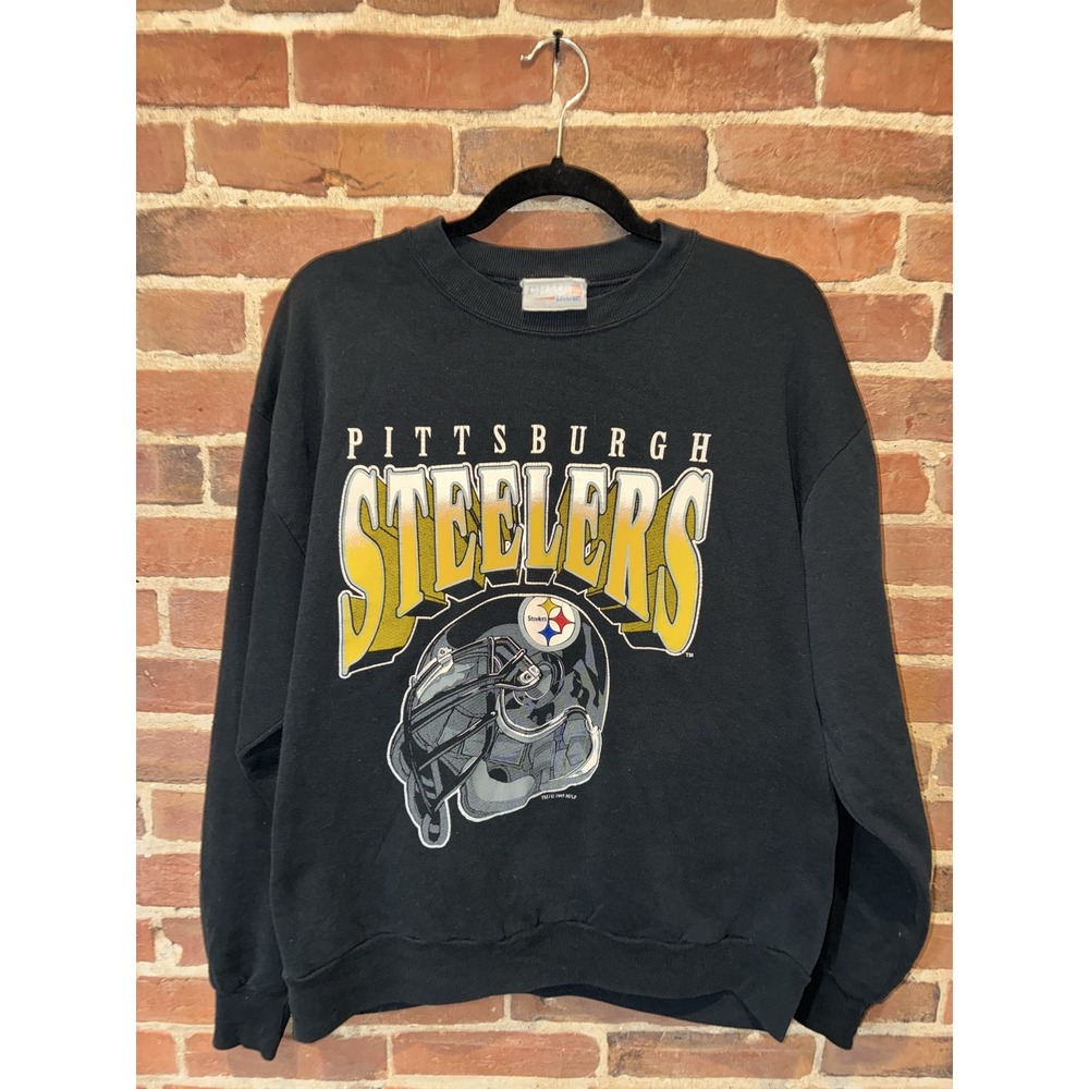 90s Pittsburgh‎ Steelers NFL Football Helmet Crewneck Sweatshirt XL Black